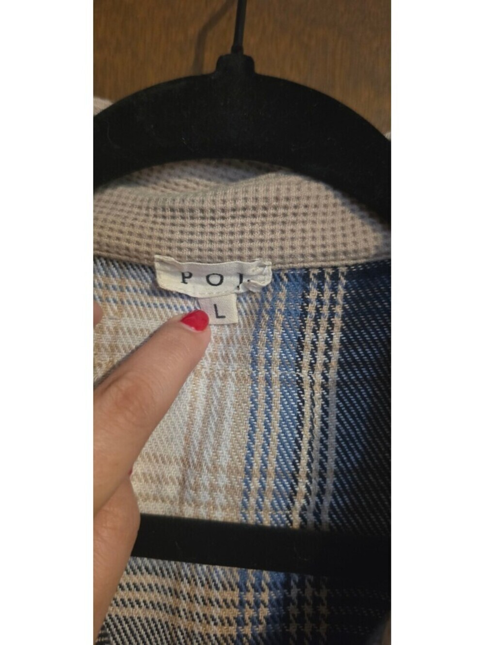 POJ Large Blue and Beige Plaid Button-Up Shirt Jacket - Picture 3 of 5